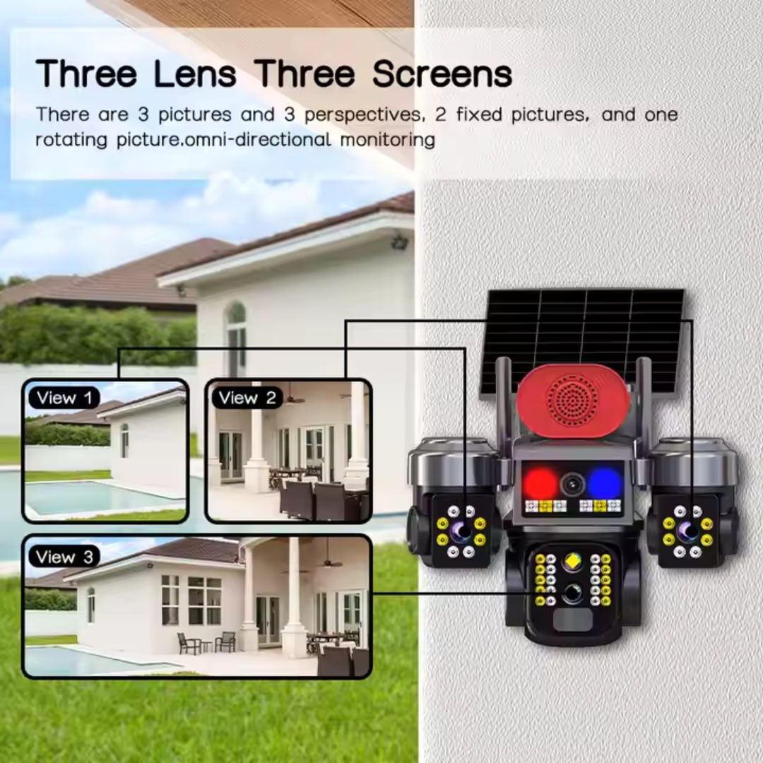 Cámara QL23 Triple Lente Solar, Sirena y Alarma