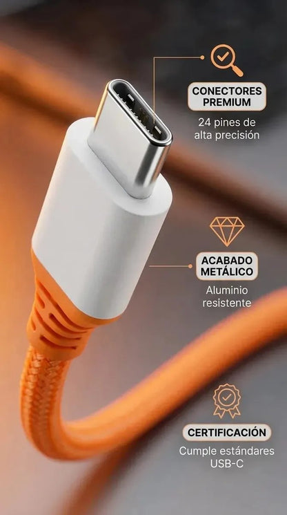 Cargador Carga Rápida Cubo Tipo C y Cable de Nylon USB-C a USB-C (1m)