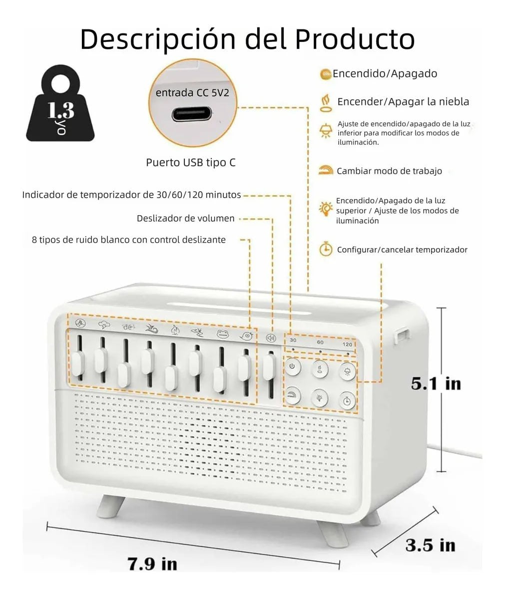 Difusor Humidificador Ambiental con 8 Sonidos Relajantes + Parlante Bluetooth
