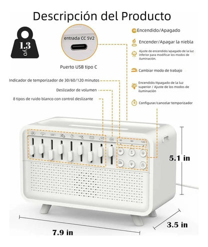 Difusor Humidificador Ambiental con 8 Sonidos Relajantes + Parlante Bluetooth