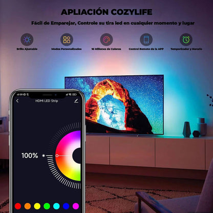 Cinta LED RGB Inmersión para TV HDMI hasta 85" con App, Bluetooth, Alexa y Google
