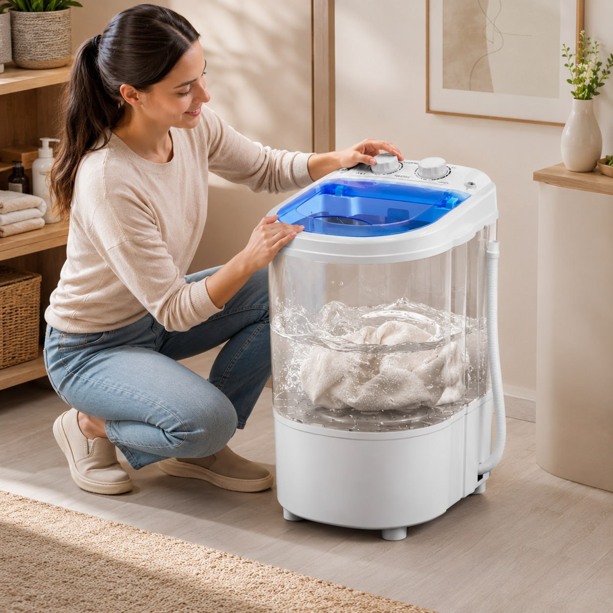 Lavadora Portátil 20L con Centrifugado y Temporizador