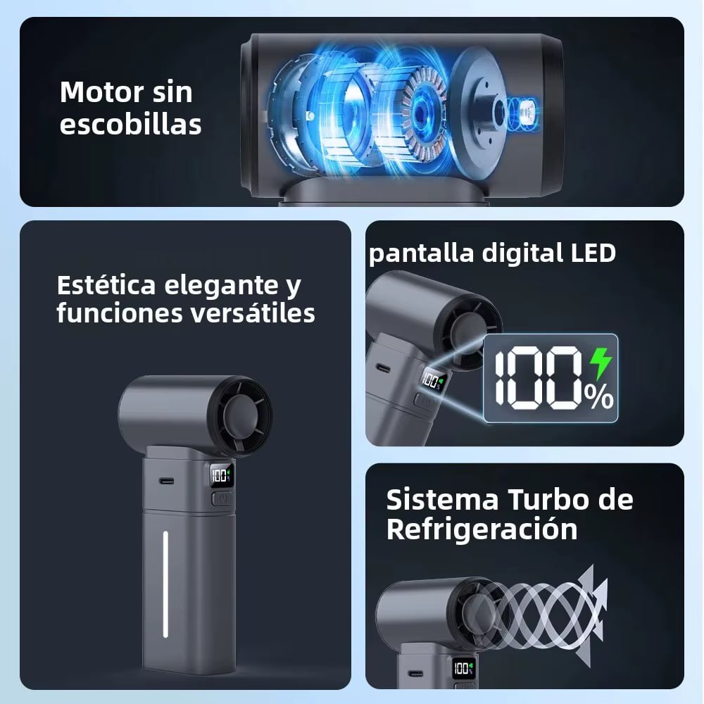 Mini Ventilador X8 Potente Turbo Jet Fan Pantalla Digital V-X8
