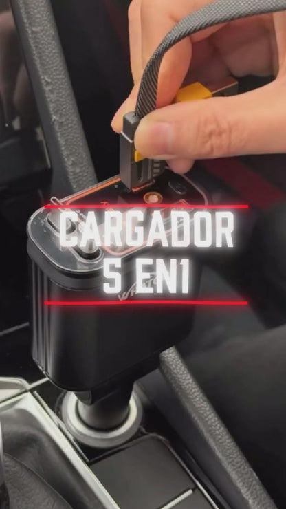 Cargador de Vehículo 5 en 1 con Cables Retráctiles + Proyector