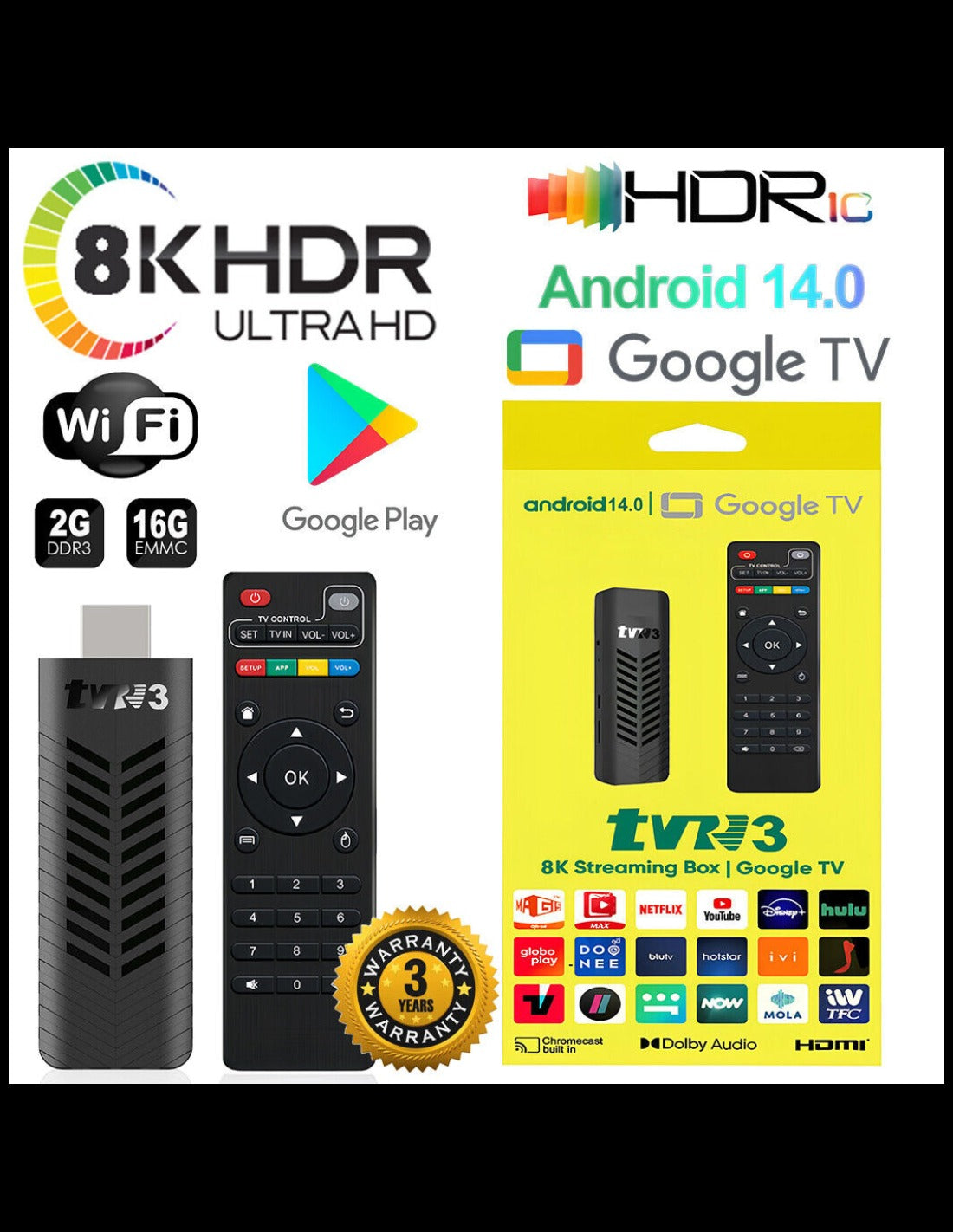 TV STICK TVR3 ANDROID 14, 1+4GB, PROCESADOR 1.2GHZ TV GRATIS