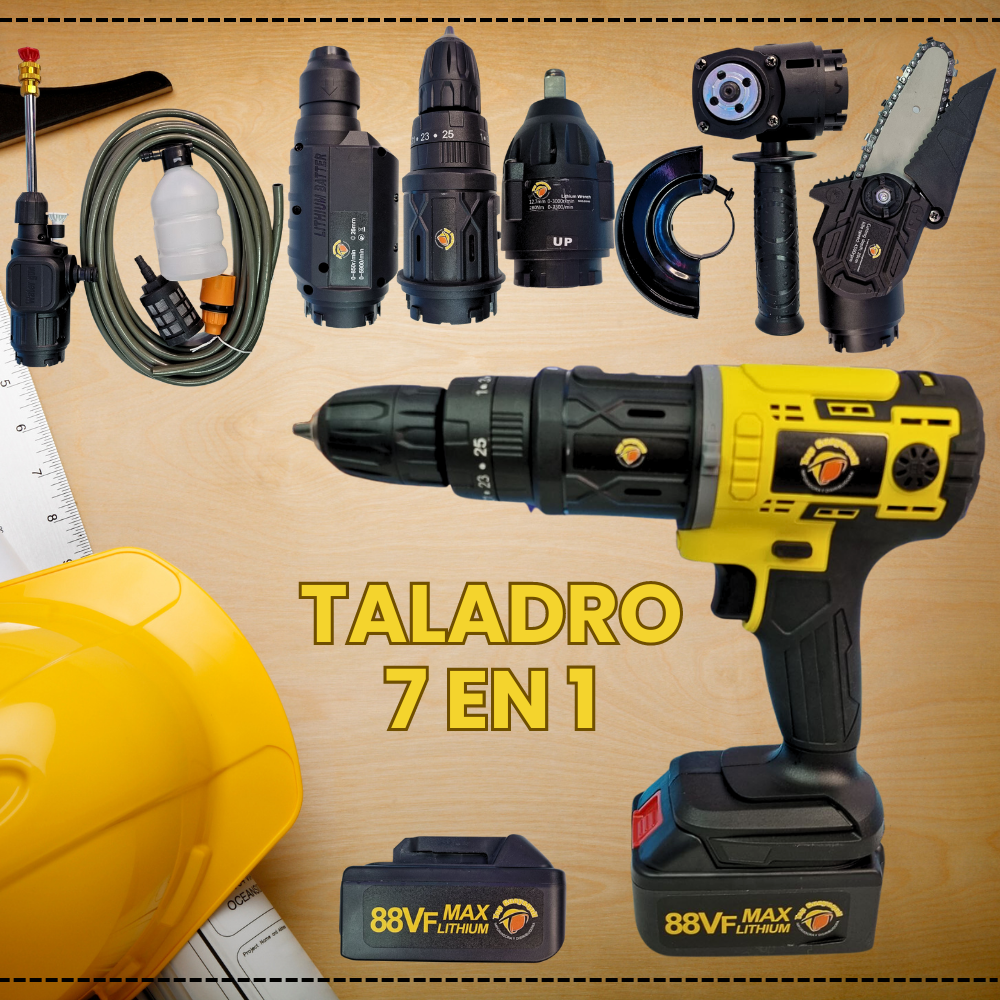 Kit taladro inalámbrico 7en1 multifuncional cabezales intercambiables