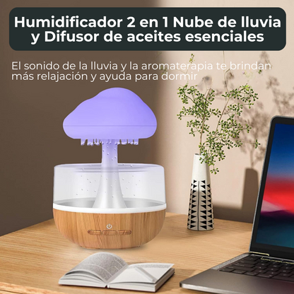 Lámpara 2 en 1 nube de lluvia humidificador 450ml difusor aroma terapia hongo