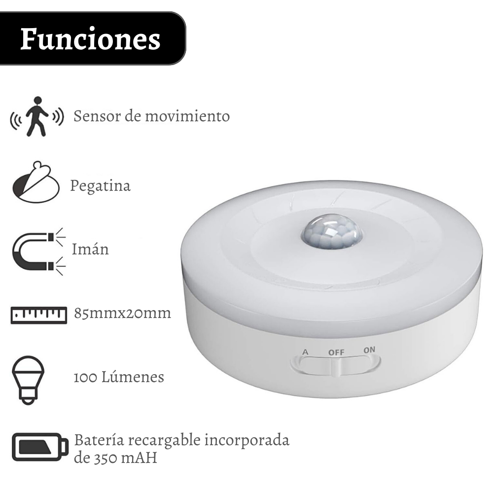 Foco lámpara recargable con sensor de movimiento luz nocturna