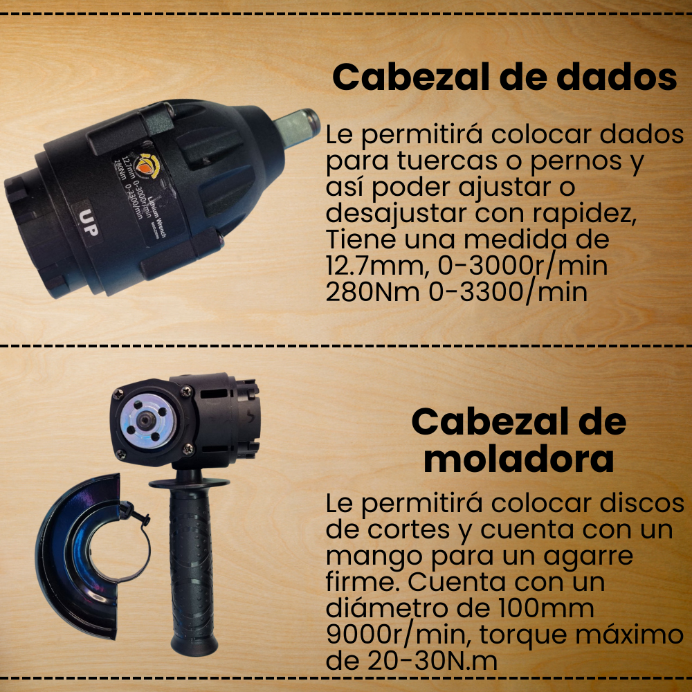 Kit taladro inalámbrico 7en1 multifuncional cabezales intercambiables