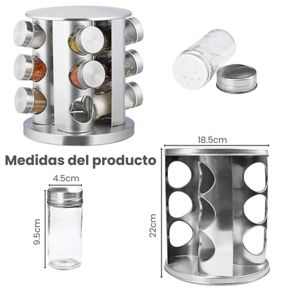 Organizador para condimentos giratorio cristal spice caroucel 12 pzs