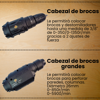 Kit taladro inalámbrico 7en1 multifuncional cabezales intercambiables