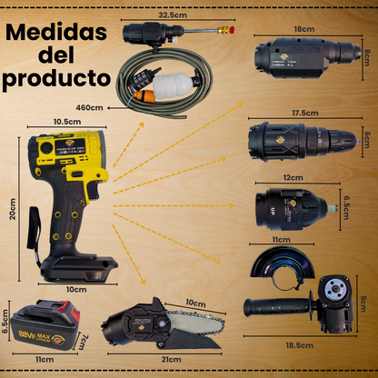 Kit taladro inalámbrico 7en1 multifuncional cabezales intercambiables