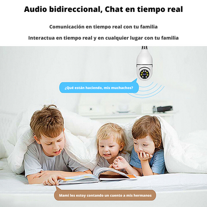 Cámara de vigilancia para interiores estilo bombillo 360 grados integra visión nocturna
