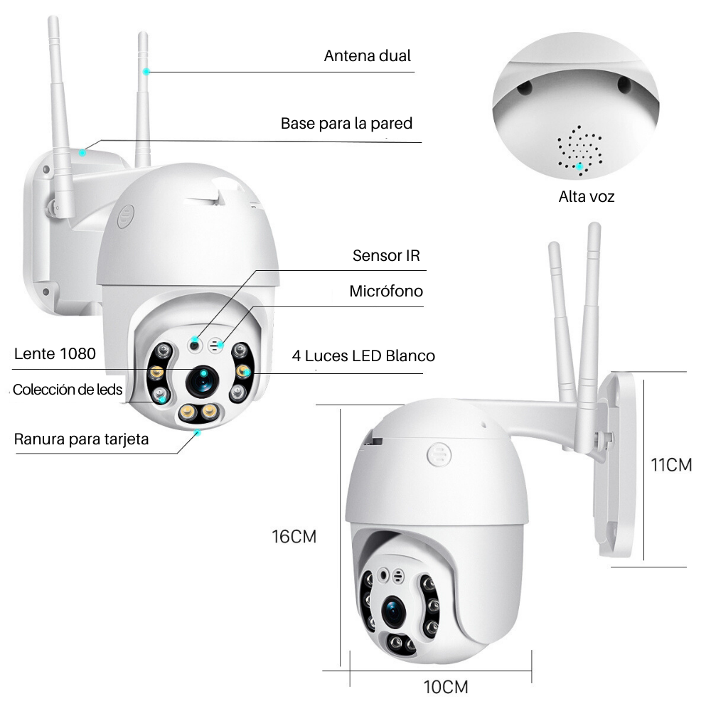 Cámara de seguridad wifi estilo domo para exterior ip66 visión nocturna