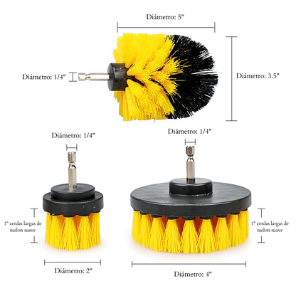 Kit de limpieza cepillos nylon multiusos para taladro 3pzs detailing.