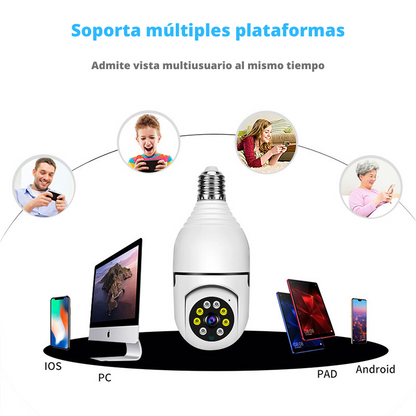 Cámara de vigilancia para interiores estilo bombillo 360 grados integra visión nocturna