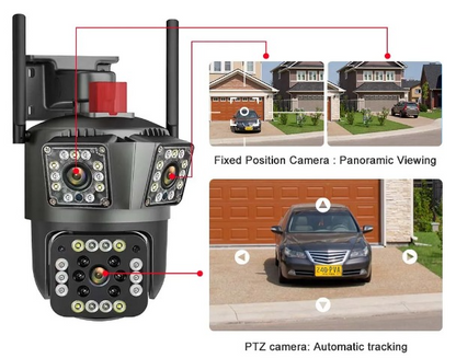 Cámara de vigilancia triple lente seguridad inalámbrica para exteriores